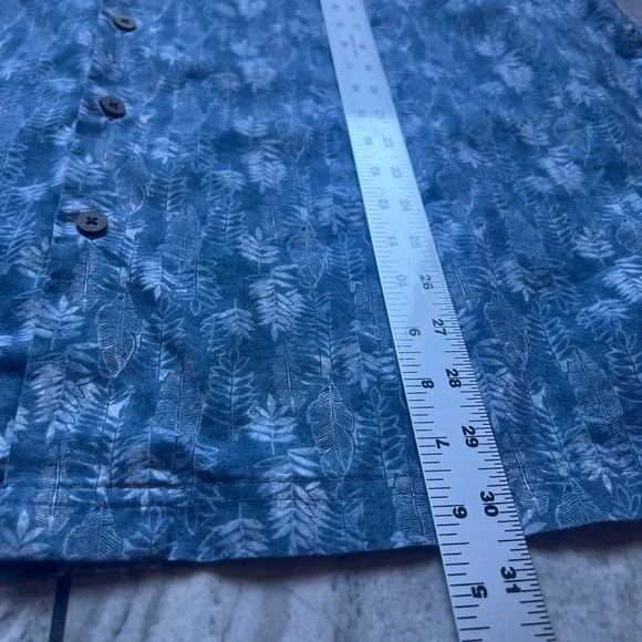 L.L. Bean Mens Blue Palm Leaf Print Traditional Fit Button Up Short Sleeve Shirt - Picture 4 of 8